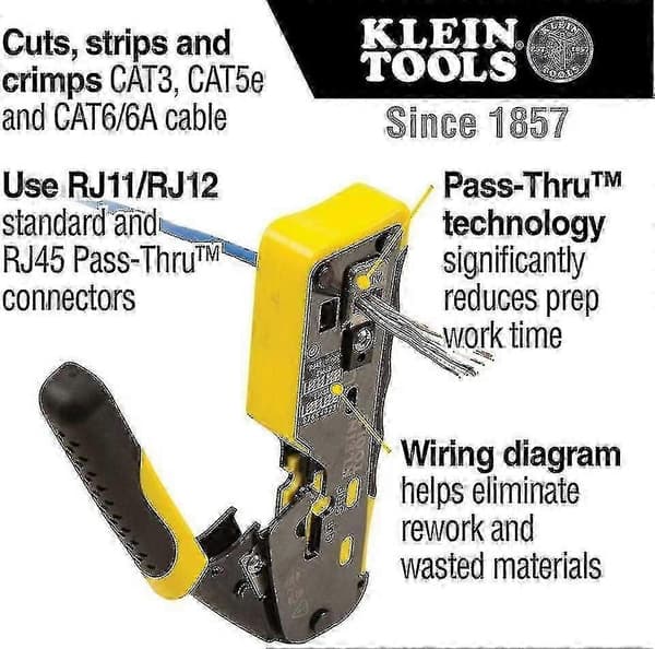 [LCS]Tools A-vdv226-110 Pass Thru Rj45 Racheting Compact Crimp Tool, Gul/sort