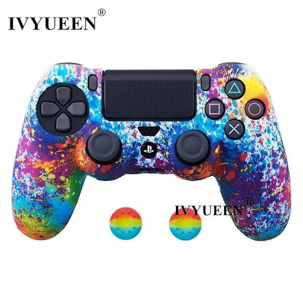 Ivyueen 25 färger silikonskal för Playstation Dualshock 4 PS4 Pro Slim-kontroller skyddande hölje tumspak grepp Art splash