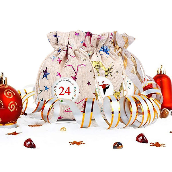 24 st Varmpräglade Jul Linneväska Digital Badge Adventskalender