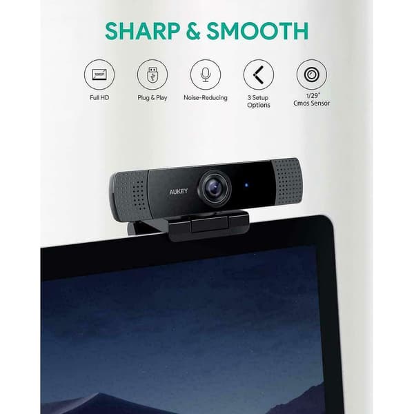 Aukey Full HD (1080p) Webcam til Videochat med Stereomikrofon - Sort - USB