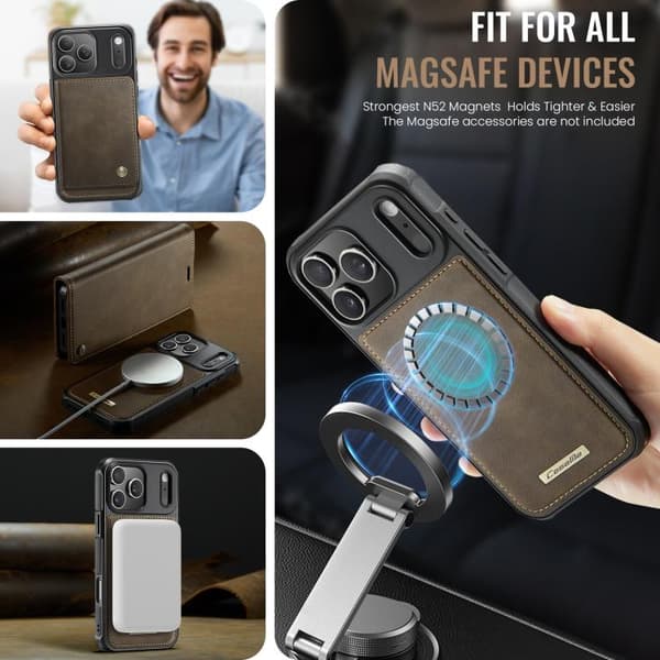 [LCS]iPhone 17 Pro -nahkakotelo MagSafella ja RFID-estolla, irrotettava lompakko Kaffe