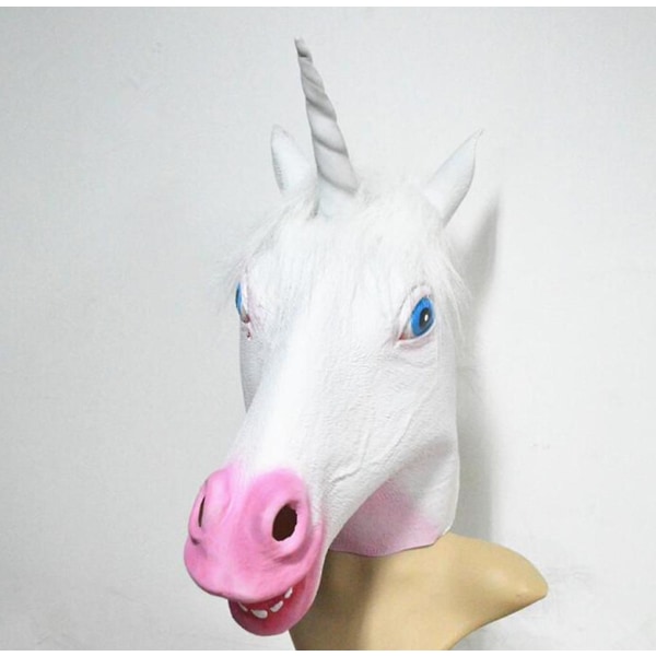 Unicorn Head Mask Gummi Latex Djurdräkt Helhuvud Mask Hal