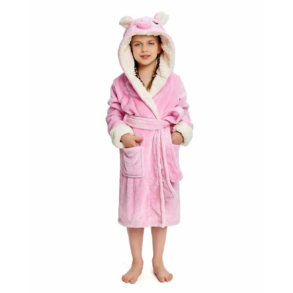 Reedca Flickor Enhörning Morgonrock Mjuk Badrock med Huva Sovkläder Loungewear Presenter Till Flickor Småbarn Barn Sherpa Rosa Gris 8-10 Years