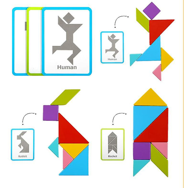 Tangram Pussel Barn Trä Mönsterblock Set type1