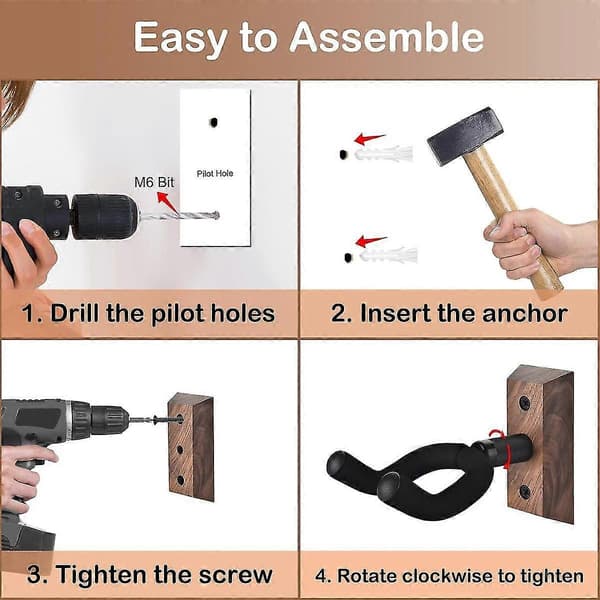 [LCS] 4 pcs. Guitar Wall Mount, Guitar Hook, Walnut U-shaped Guitar Hanger Wall Mount Stand for Acoustic