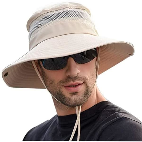 Solhatt - Sammenleggbar - Bred brem - UV-beskyttet - Beige - For menn beige