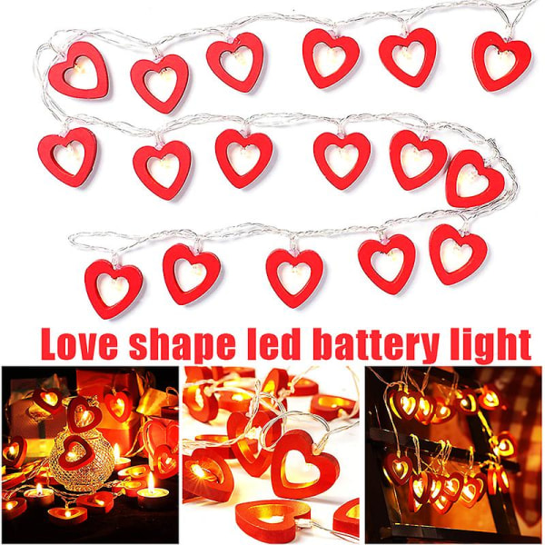 Led Ljus Varm Röd Hjärtformad Ljusslinga Ljusdekoration Lämplig för alla hjärtans dagbröllop 3 Meters 20 Lamp Battery