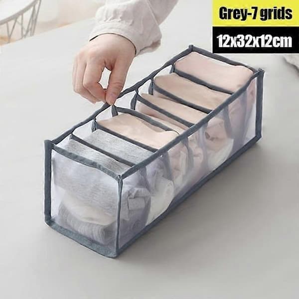 Oppbevaringsboks med skillevegger for sokker og undertøy grey 7 grids