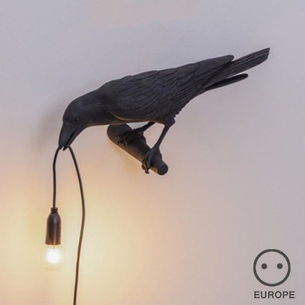 Raven Lätta Fåglar Bordslampor Sovrum Harts Kråka Skrivbordslampa Sänglampa Vägglampa Black D EU Plug