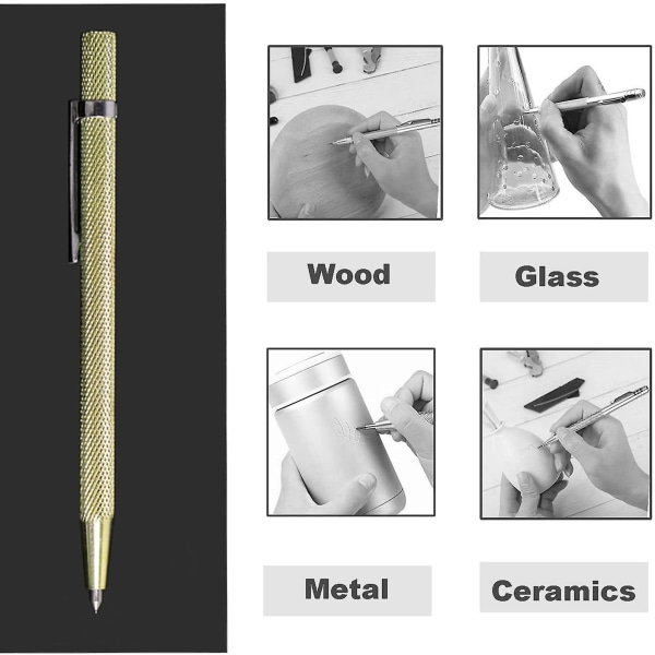 Metallskrivverktyg, set med 2 delar, volframkarbidspetsskrivare, graverad penna för glas/trä/keramik