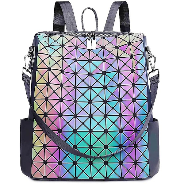 Geometrisk Reflekterande Holografisk Ryggsäck - Trendig Skolväska Casual Dagsryggsäck Läderryggsäck Axelväska A