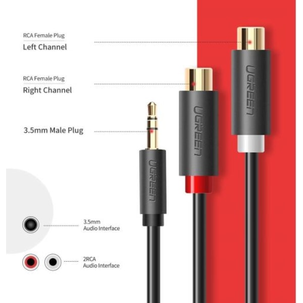 Audio RCA-kabel Jack Adapter 3,5mm Hane till 2 RCA Hona Stereo
