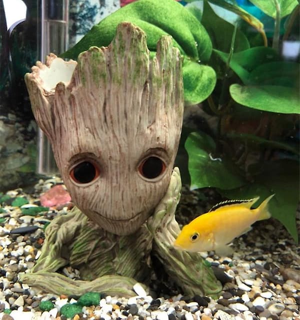 Söt PVC-tecknad trädman akvarium ornament fisk tank dekor A