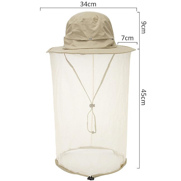 Myggenet Hat Mesh Ansigtsbeskyttelse Dæk Insekt Bi, Kvinder Mænd, Udendørs Jungle Fiskeri Light Khaki