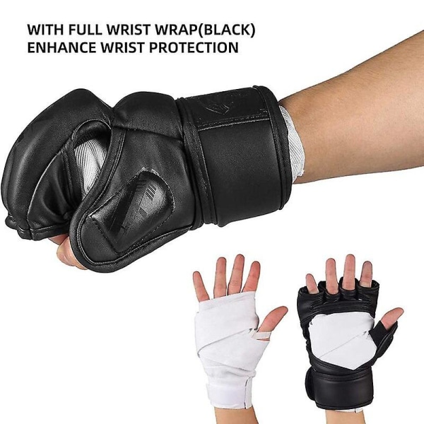 Ztty Halvfinger Boxningshandskar Pu Läder Mma Fighting Kick Boxi white L