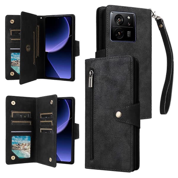 Fodral för Xiaomi 13T/13T Pro/Redmi K60 Ultra med blixtlåsficka, PU-läder och handledsrem Multicolor Style C