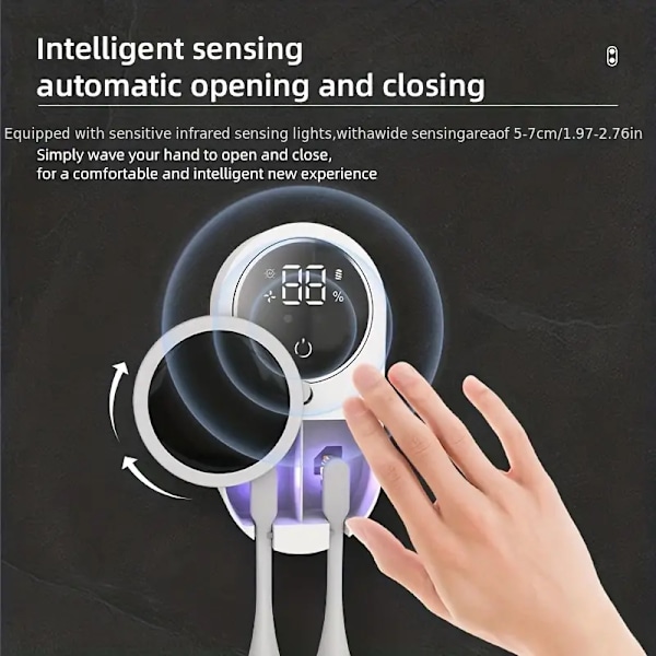 Intelligent UV-tandborsthållare, väggmonterad UV-tandborsthållare, automatisk öppning och stängning dubbel tandborstdesinfektionsbox