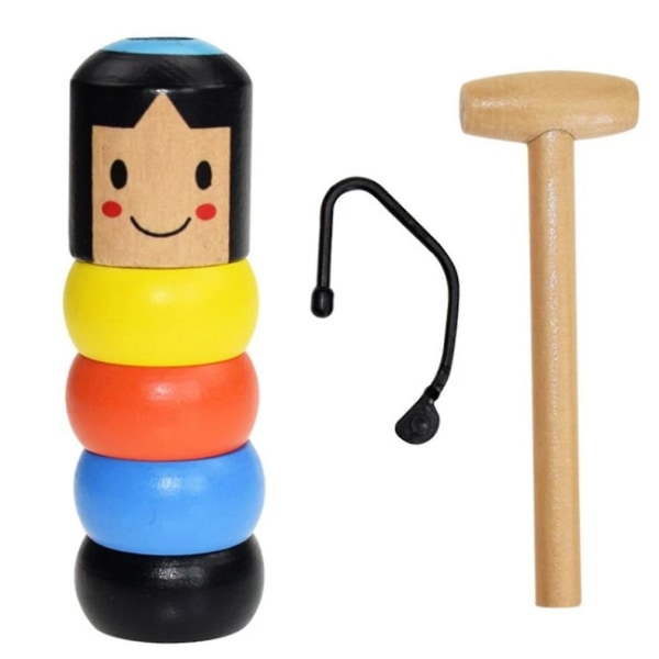 Orörlig Tumbler Magic Envis Wood Man Toy Närbild Scen Magic Toys