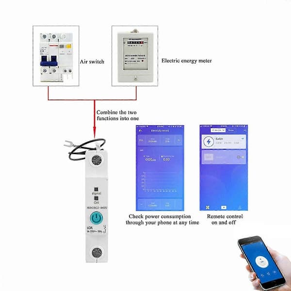 Smart strømbryter DIN-skinne Wifi intelligent strømbryter fjernkontroll FT