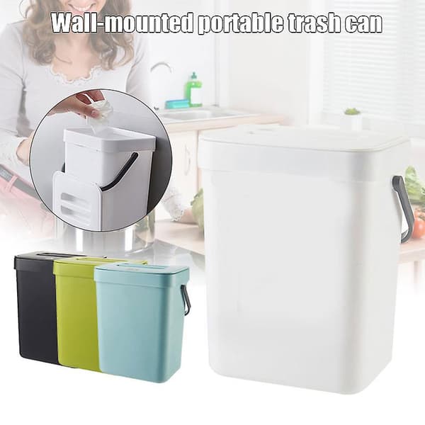 [LCS]Kök Hängande Öppen Lock Avfallshink Hushåll Vardagsrum Sovrum Väggmonterad Bärbar Black 3L