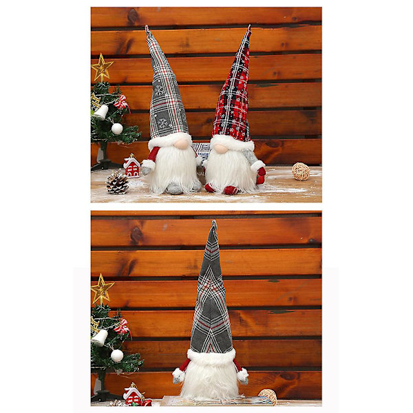 Joulutonttu yövaloilla Ruotsalainen Tomte Ruudullinen Hattu Rudolp grey 46x20cm