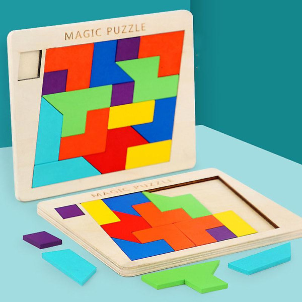 Träpusselform Block Tangram Brain Teaser Toy Geometri Logic Iq Game Color heart Small