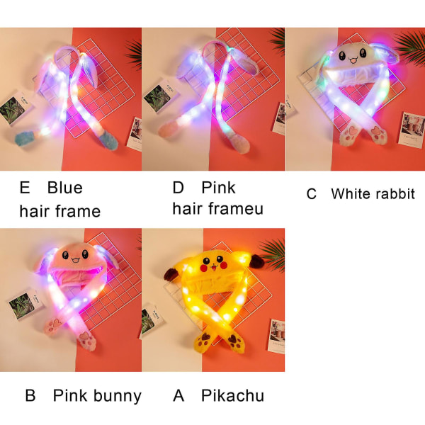 60 cm Söt kanin Pikachu plyschhatt med avtagbara öron Lysande Lämplig för damer och flickor, Cosplayhatt Presentfest Semesterhatt A