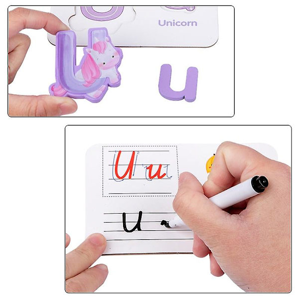 Tre Puslespill med Digitale Bokstaver og Matching Montessori Leker Kognitivt Paringsspill Set C
