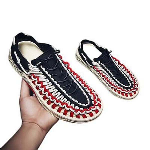 [LCS] Åndbare sandaler til mænd, vævede afslappede strandsko, sport blue red 39