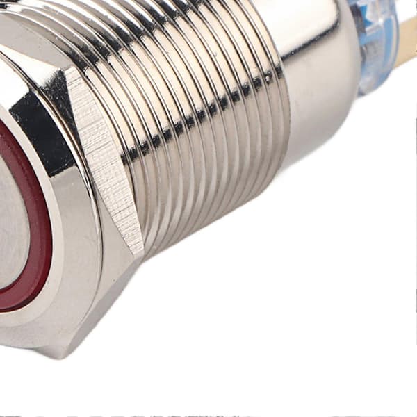 19mm 12-24V Vanntett Rustfritt Stål Selvlåsende Trykknapp Bryter Rød LED