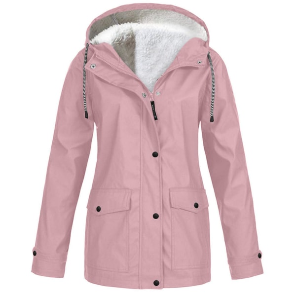 Dam Vinterjacka med Fleece Foder, Utomhuskläder för Bergsklättring, Jacka med Huva och Dragkedja Pink 4XL