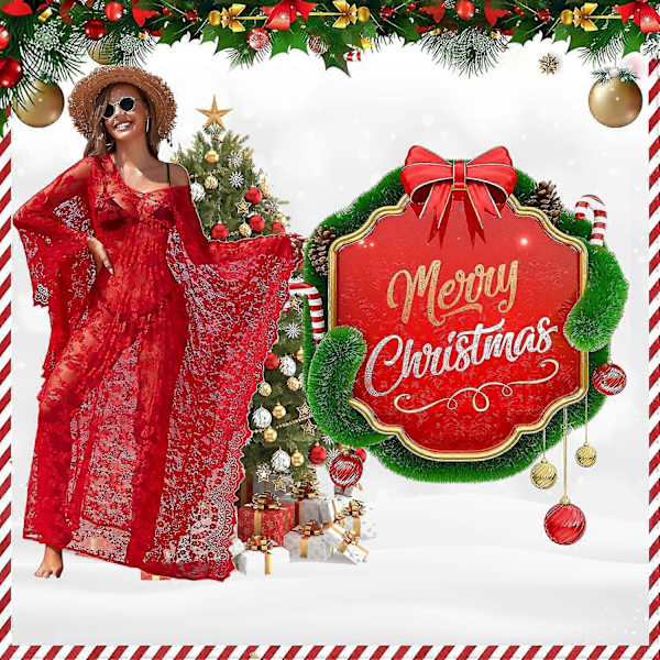 [LCS] Strandovertrekk Boho blondekimono Plus Size Bikini Robe Badedrakt for kvinner Solid-MXBC Red