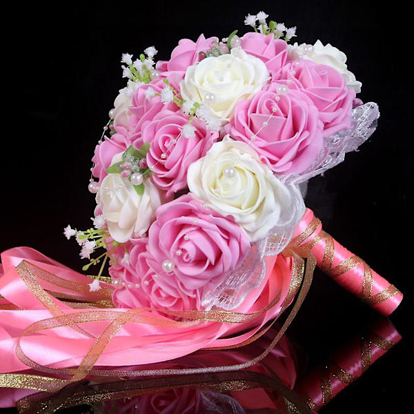 Bryllup Brude Krystall Perle Silke Sateng Kunstig Bukett Rose