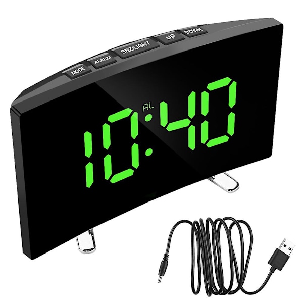 Digital Bordsklocka 7 Tum Skrivbords Väckarklockor LED-Skärm Böjd Green