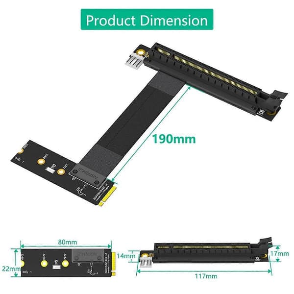 [LCS]Riser-kabel M.2 NVME til PCIE X16-adapter Grafisk forlængerkabel 90 grader PCI Express 3.0 16X til M-nøgle Riser-kabel A Black