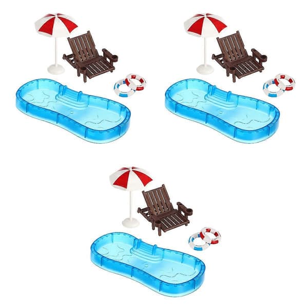 Chic miniatyrhus pooldekor dockhus barn lekpresent blandade färger 3-set