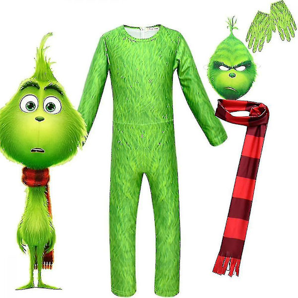 Barnpojke Grinchen Cosplay Kostym Maskerad Julparty Jumpsuit 120cm
