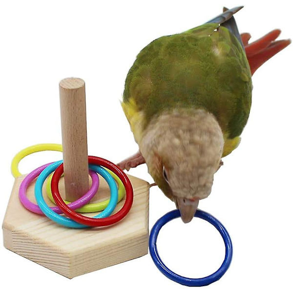 Bordsleksaker för fågeltricks, träningsbasket stapling färgring leksaksset Hexagon rings toy