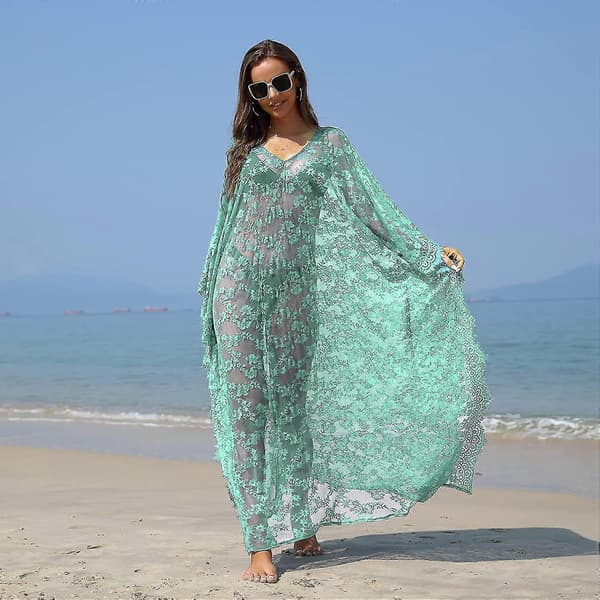 [LCS] Strandovertrekk Boho blondekimono Plus Size Bikini Robe Badedrakt for kvinner Solid-MXBC Mint Green