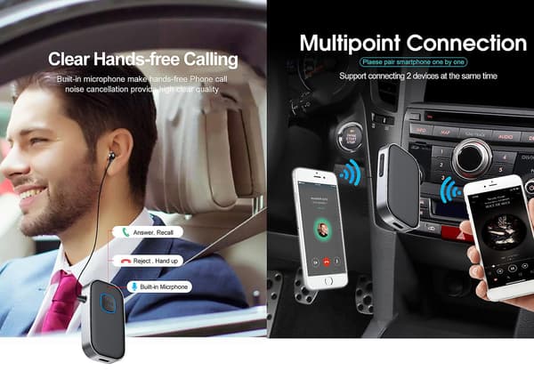 [LCS] 3,5 mm trådløs Bluetooth 5.0 bilmusikk Aux lydmottakeradapter Støyreduserende