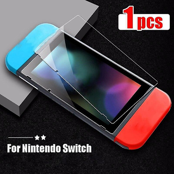 3 in 1 -yhteensopiva Nintendo Switchin kanssa, läpinäkyvä kova takakuori + karkaistu lasinen näytönsuoja + 6 kpl peukalo-otegrippejä Only 1pc glass