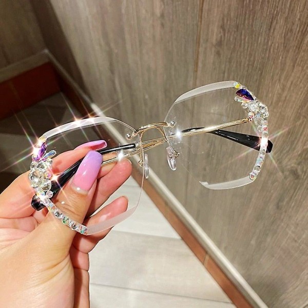 Vintage ramlösa strass uv400 solglasögon retro skurna linser gradient Gray