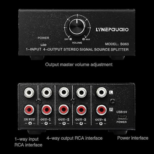 [LCS]1 In 4 Out Stereo Signal Source Splitter Audio Frequency Distribute Device Non Consumption O