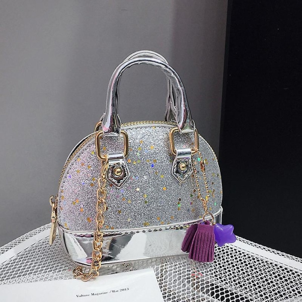 Trendig Glitter Axelväska för Barn Mini Flickor Crossbody Handväska Plånbok Silver