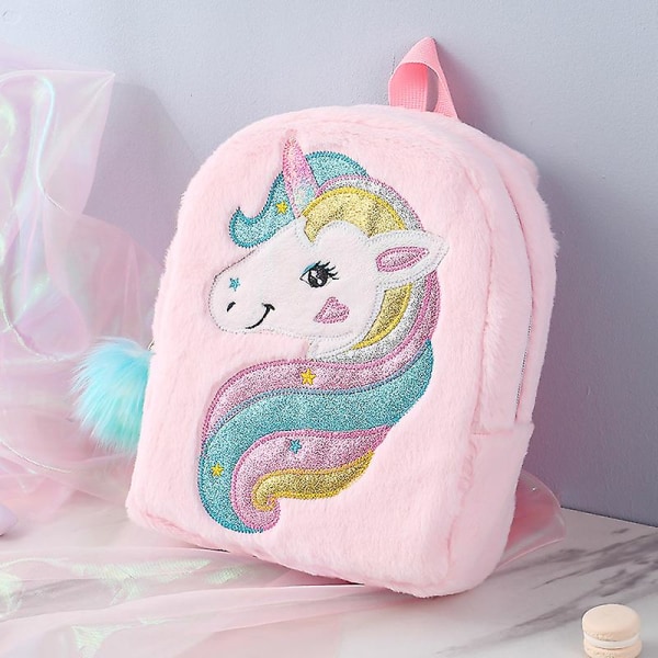 Barn Plysch Enhörning Tecknad Ryggsäck Småbarn Söt Skolväska Mini Resväska Flicka Pojke Pink
