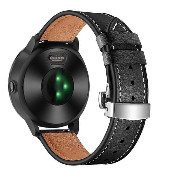 [LCS]20mm Top-layer koskind ægte læder urrem erstatning til Garmin Vivoactive 3 Vivom Black Silver+Black