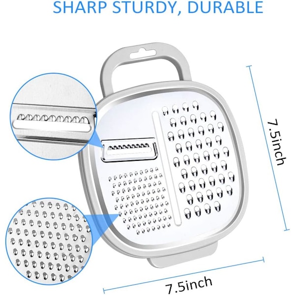 Non-stick ostehøvel, rustfritt stålblad med flere riveflater for oppbevaring av mat på kjøkkenet, kompakt og ergonomisk håndtaksdesign