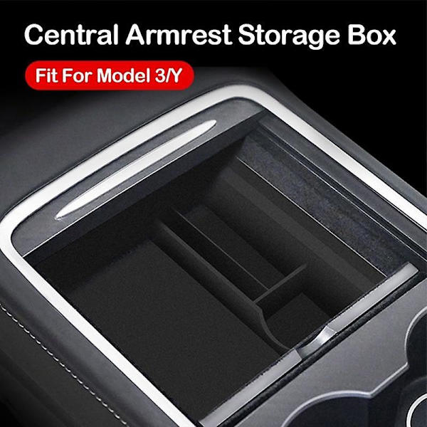 För Tesla Model 3 2021 Model Y bil central förvaringsbox organizer behållare flockad förvaringsväska hållare bil interiör tillbehör Abs with hidden