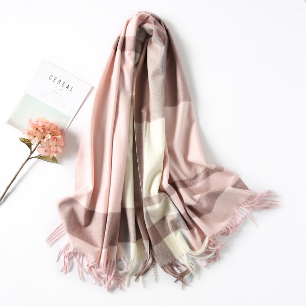 Klassisk Pläd Tartan Kashmirscarf För Kvinnor Män Mjuk Rutig Tofsscarf Rosa