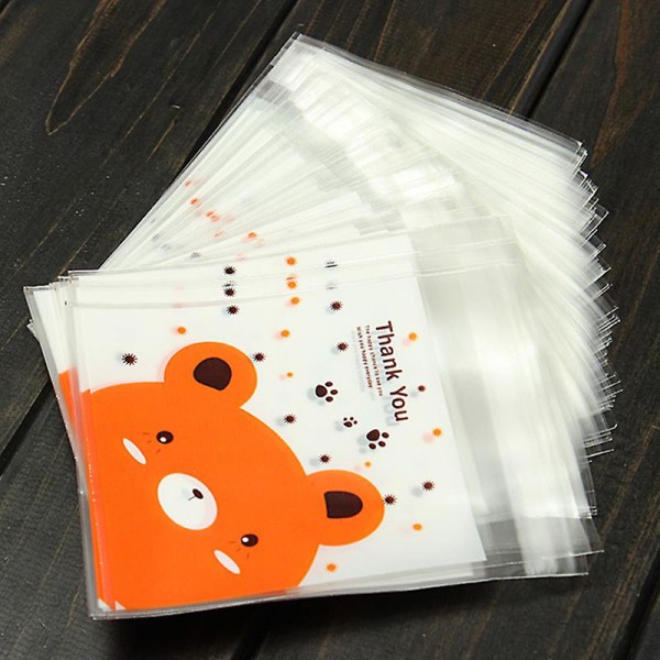 100 st Björn Pic. Självhäftande Kakor Godis Paket Presentpåsar Cellofan Bröllop Födelsedag